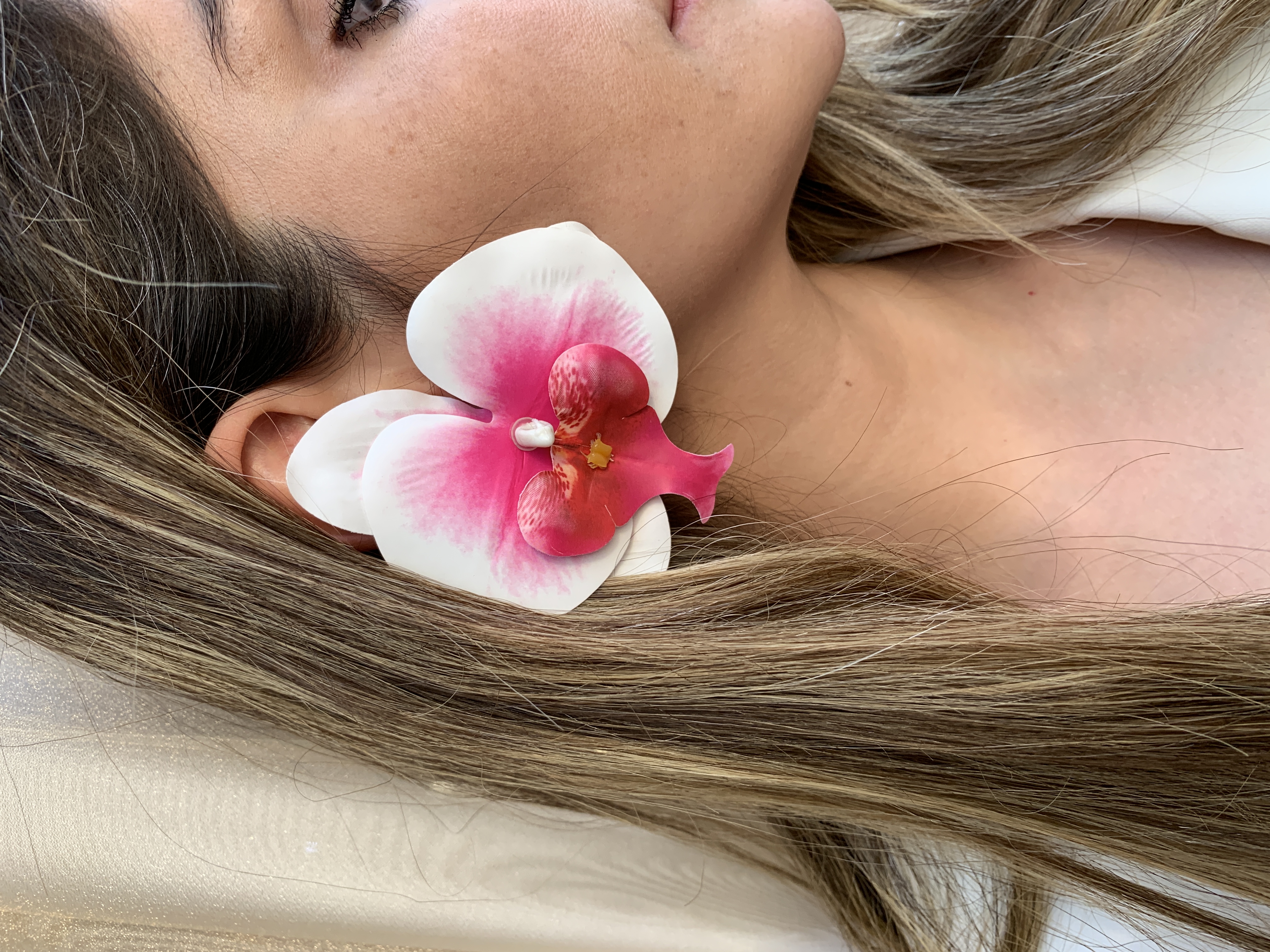 گوشواره گل ارکیده پارچه ای